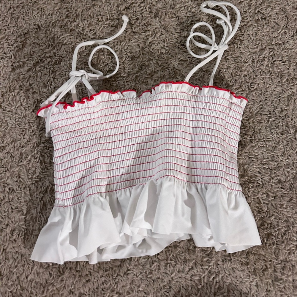 Red and white stripped bikini Top! Size Small in juniors!